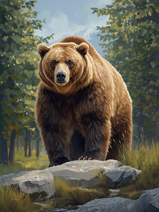 Paint By Number Brown Bear Walking Through Forest – Elegant Wildlife Wall Art Kit