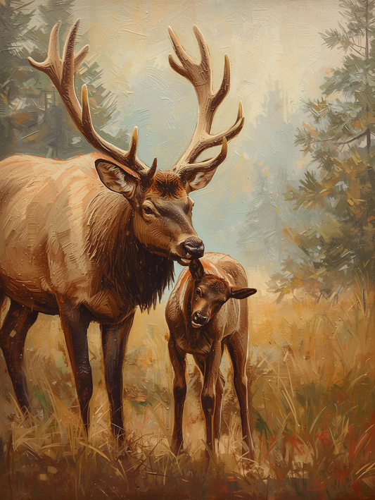 Paint By Number Bull Elk with Calf – Heartwarming Wildlife Art Kit