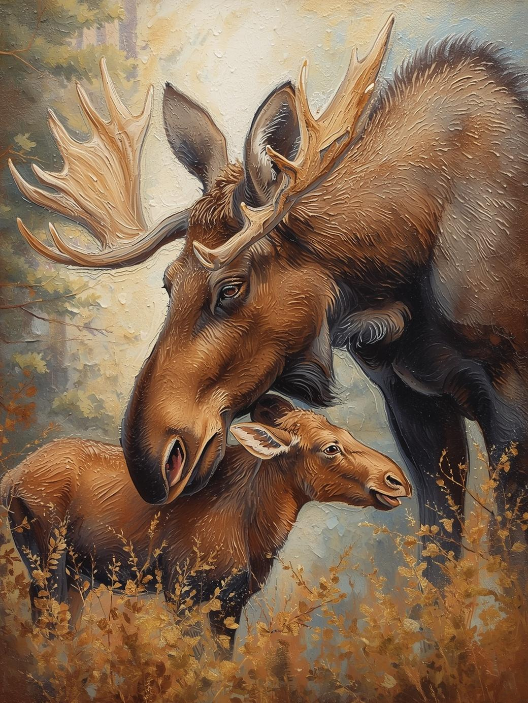 Paint By Number Bull Moose with Young Calf – Emotional Wildlife Painting Kit