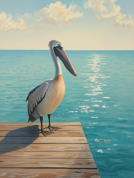 Paint By Number Charming Pelican on Dock – Storybook Coastal Wildlife Art