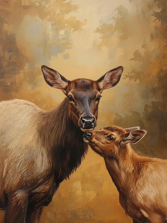 Paint By Number Cow Elk with Calf – Tender Forest Wildlife Art Kit
