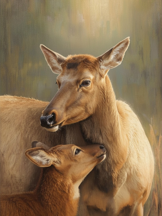 Paint By Number Cow Elk with Calf – Tender Mother and Baby Wildlife Art Kit