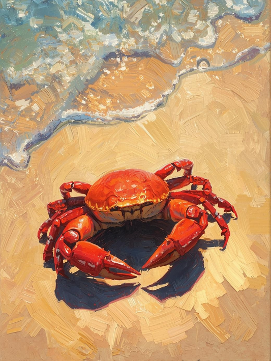 Paint By Number Crab on Sandy Beach – Whimsical Coastal Wildlife Art