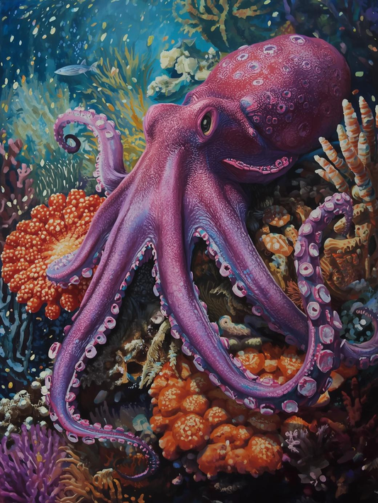 Paint By Number Curious Octopus in Ocean – Whimsical Underwater Wildlife Art