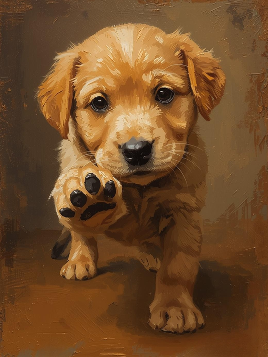 Paint By Number Curious Puppy Pawing Forward in Playful Pose – DIY Paint by Number Kit