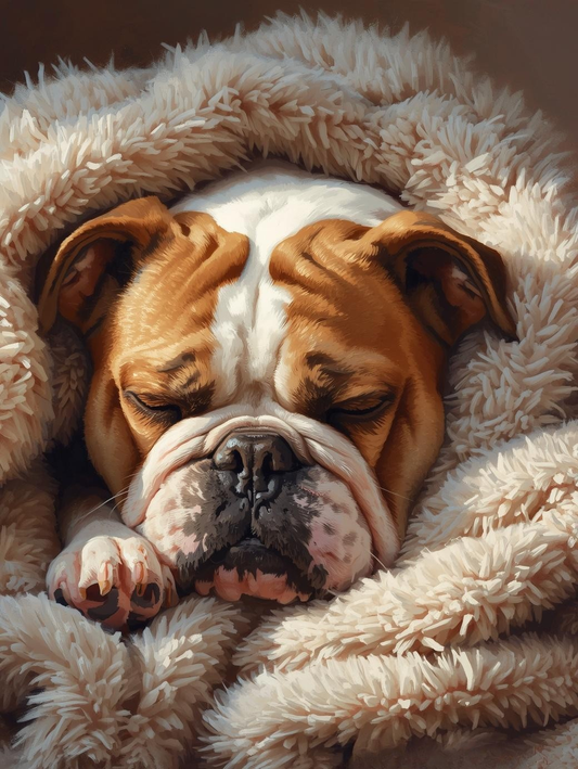Paint By Number Bulldog Puppy Portrait in Cozy Setting – Canvas Paint by Number Kit