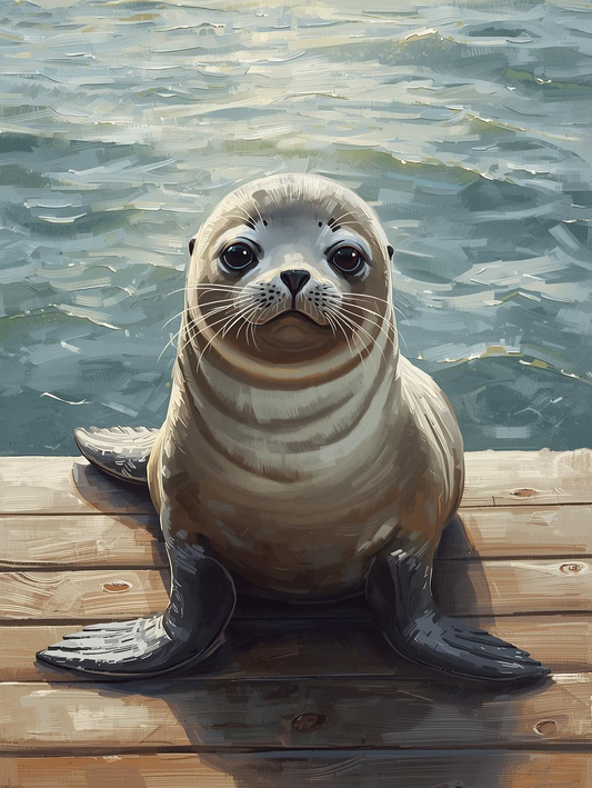 Paint By Number Cute Seal on Rock – Storybook Coastal Wildlife Painting