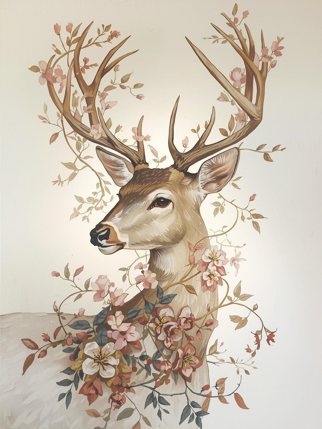 Paint By Number Deer with Blooming Antlers – Decorative Animal Painting Kit