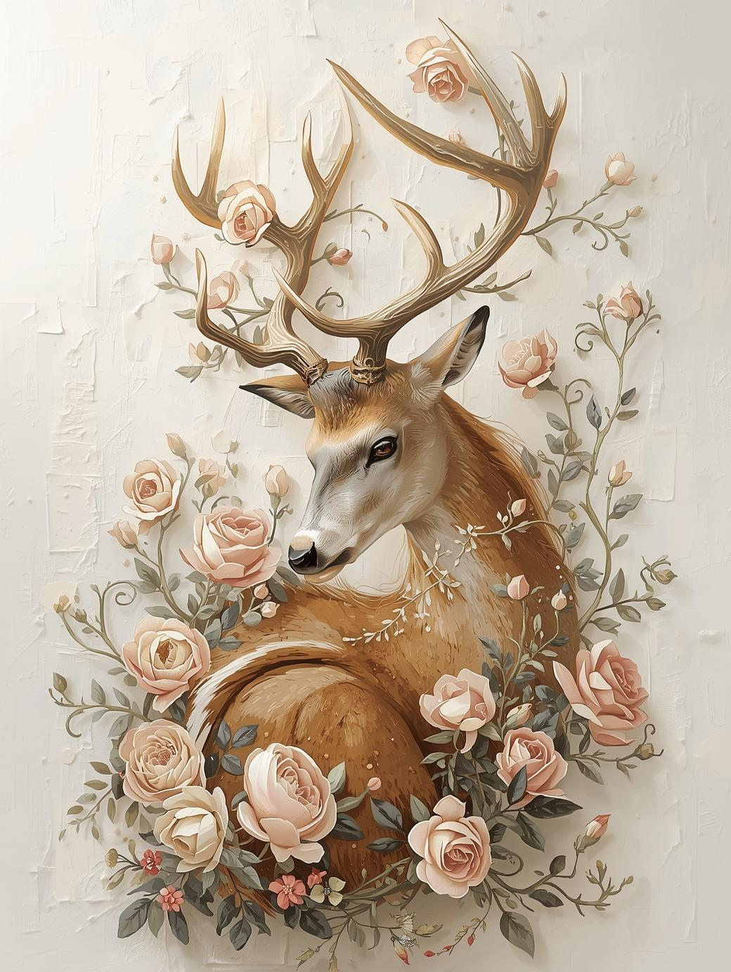 Paint By Number Deer with Floral Antlers – Whimsical Wildlife Wall Art Kit