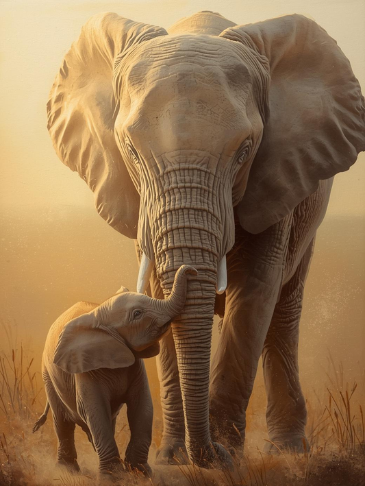 Paint By Number Elephant Calf in Gentle Touch – Cute Animal Painting Kit