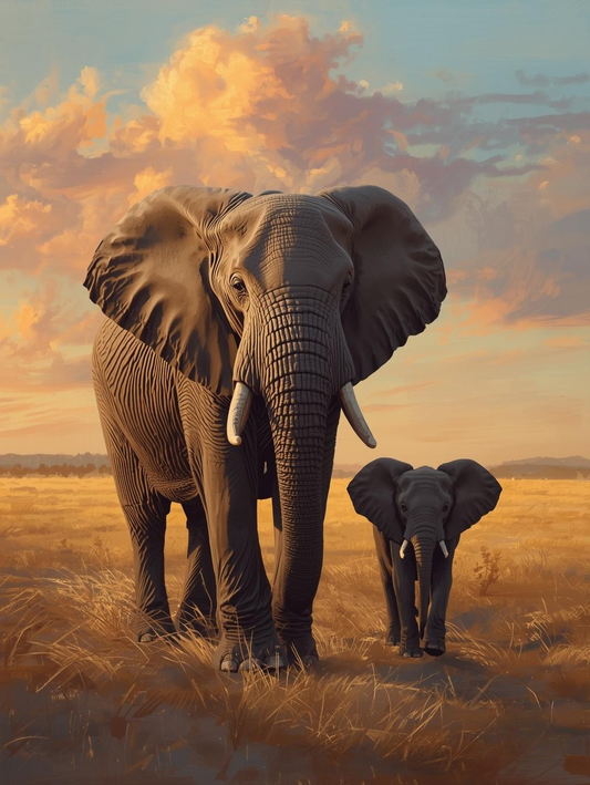 Paint By Number Elephant Mom and Baby in Safari – Heartwarming Wildlife Art Kit