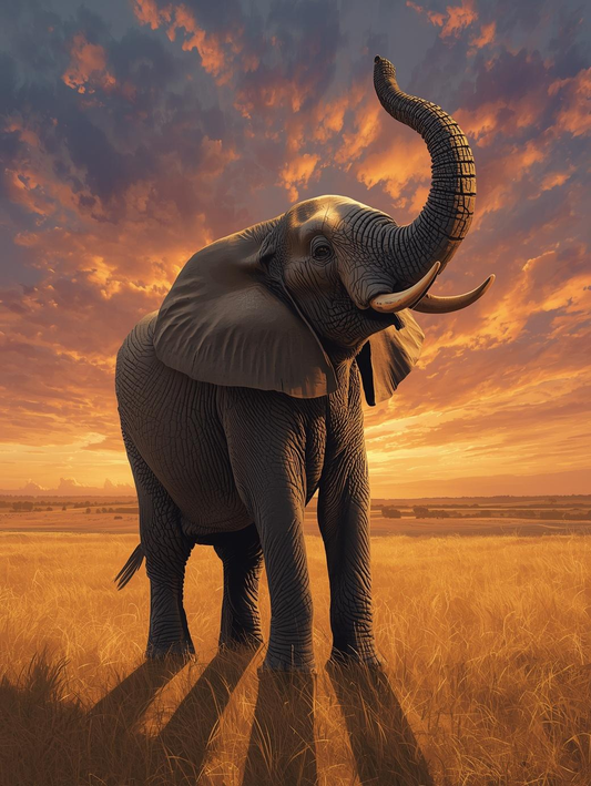 Paint By Number Elephant Walking in Sunset Glow – Stunning Safari Painting Kit