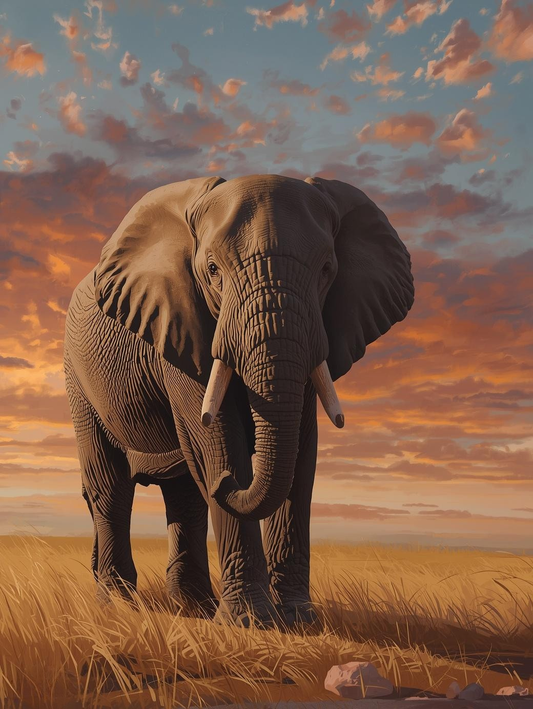 Paint By Number Elephant at Golden Sunset – Dramatic Wildlife Wall Art Kit