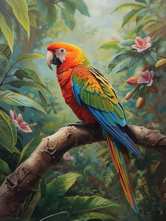 Paint by Number Exotic Parrot with Bright Feathers – Tropical Wildlife Paint by Number Kit for Adults