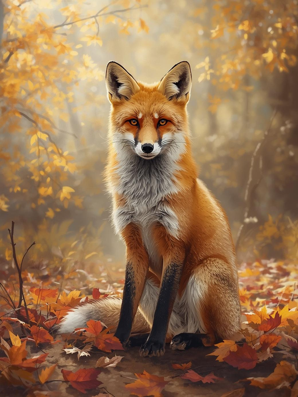 Paint By Number Fox in Autumn Forest – Vibrant Nature Painting Kit