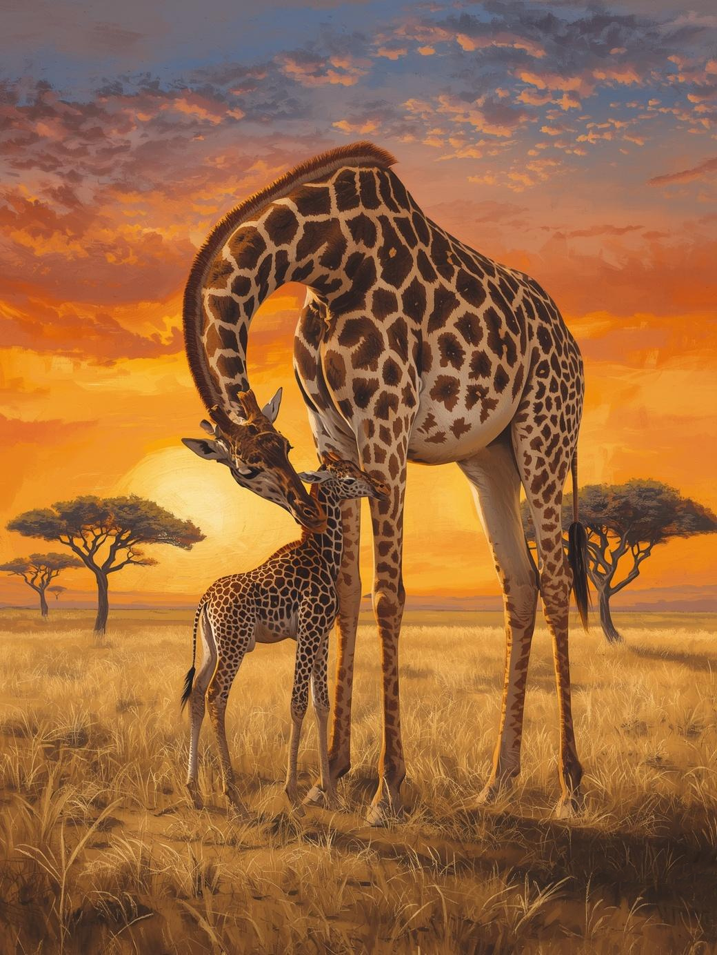 Paint By Number Giraffe Mom with Calf – Heartwarming Safari Wildlife Art Kit