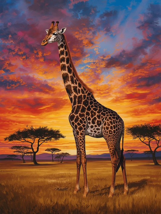 Paint By Number Giraffe in Golden Sunset – Majestic Nature Painting Kit
