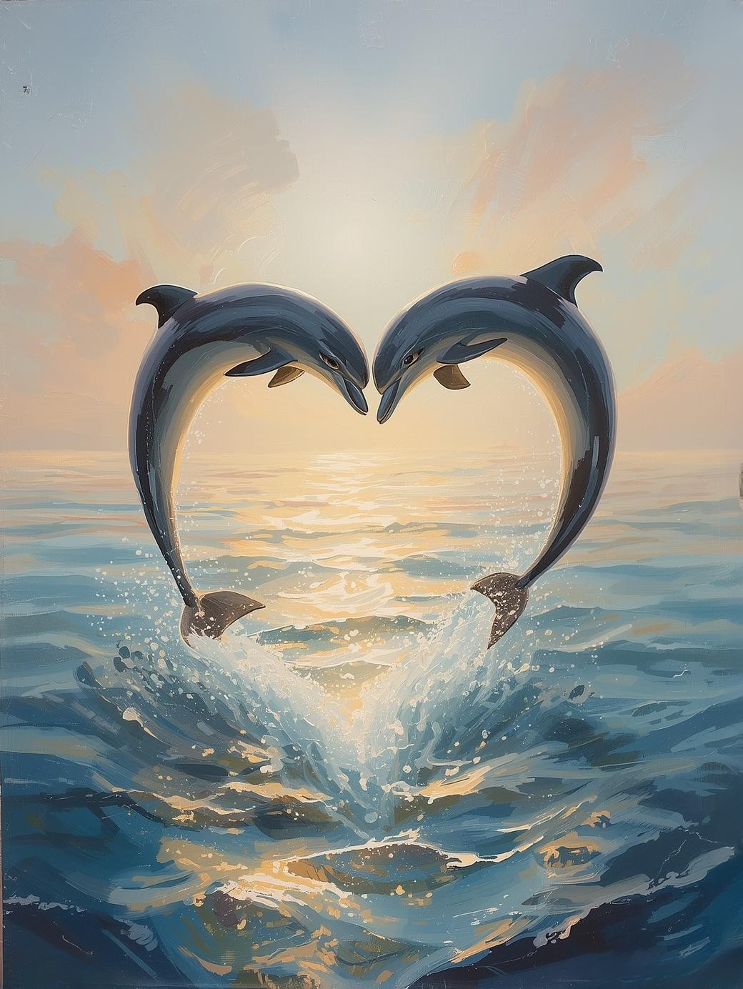 Paint by Number Two Dolphins Leaping Together to Form a Heart Above the Sea – Canvas Paint by Number Kit