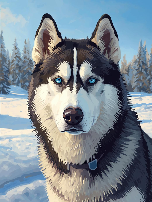 Paint By Number Blue-Eyed Husky Portrait Close-Up –  Paint by Number Kit for Adults