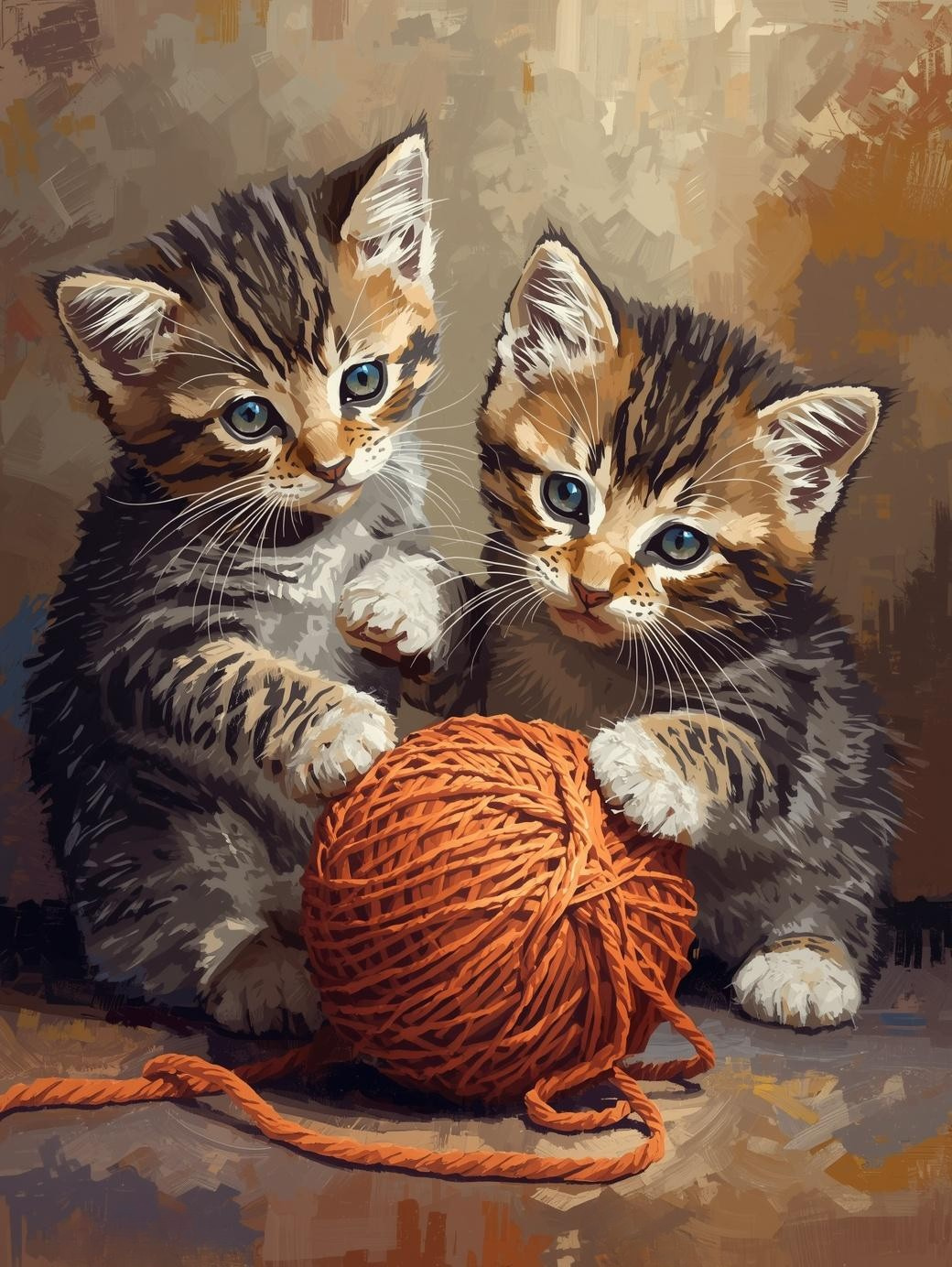 Paint By Number Kittens Playing with Yarn Ball Together – DIY Paint by Number Kit