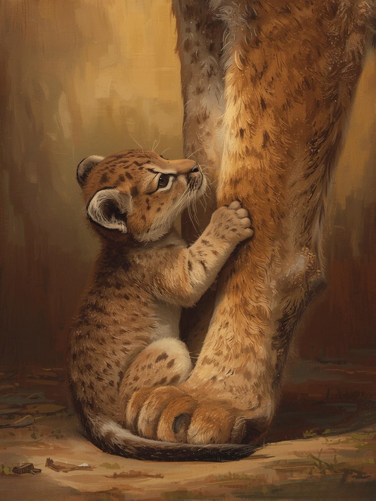 Paint By Number Lion Cub Looking Up at Dad – Tender Safari Wildlife Art Kit