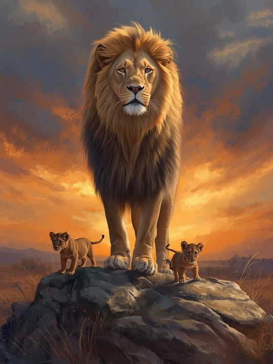 Paint By Number Lion and Cubs at Sunset – Heartwarming Safari Wildlife Art Kit