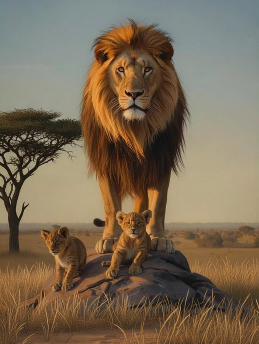 Paint By Number Lion and Cubs in Savanna – Heartwarming Safari Painting Kit