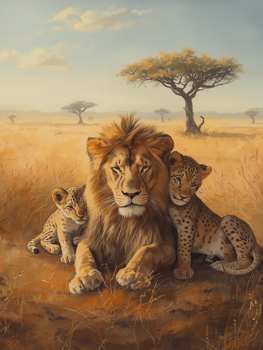 Paint By Number Lion and Playful Cubs – Sweet Wildlife Wall Art Kit