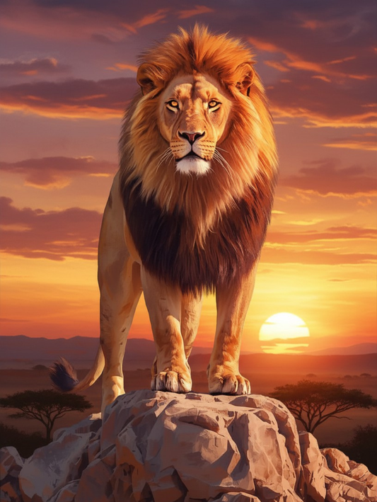 Paint By Number Lion at Sunset – Majestic Savanna Wildlife Art Kit