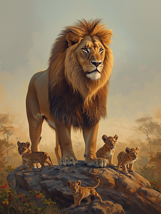 Paint By Number Lion with Cubs – Heartwarming Wildlife Art Kit