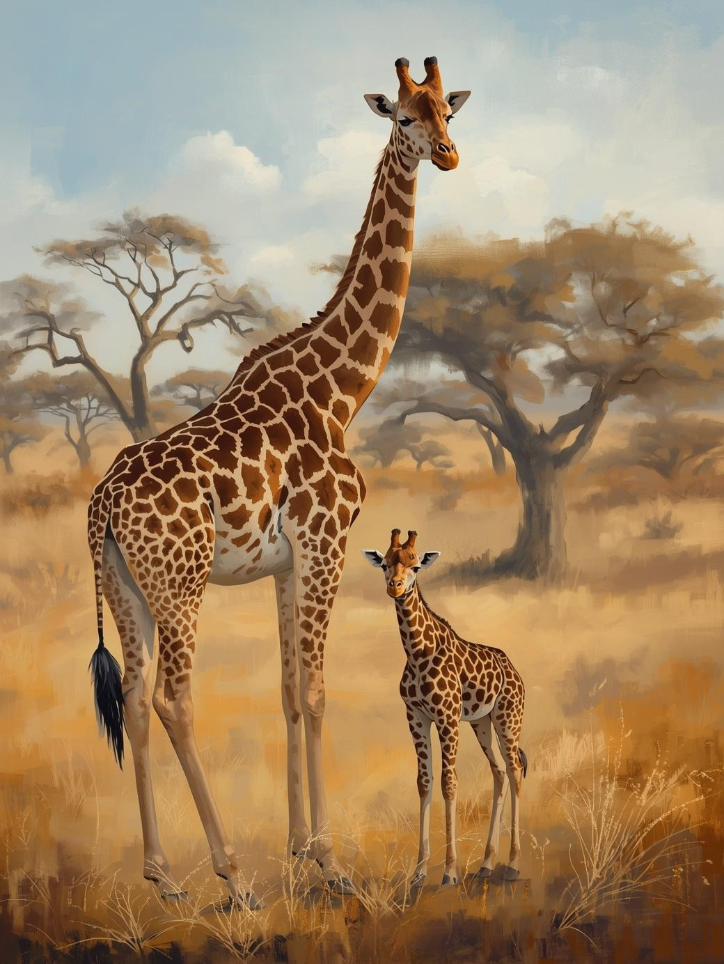 Paint By Number Loving Giraffe Mother with Calf – Emotional Nature Painting Kit