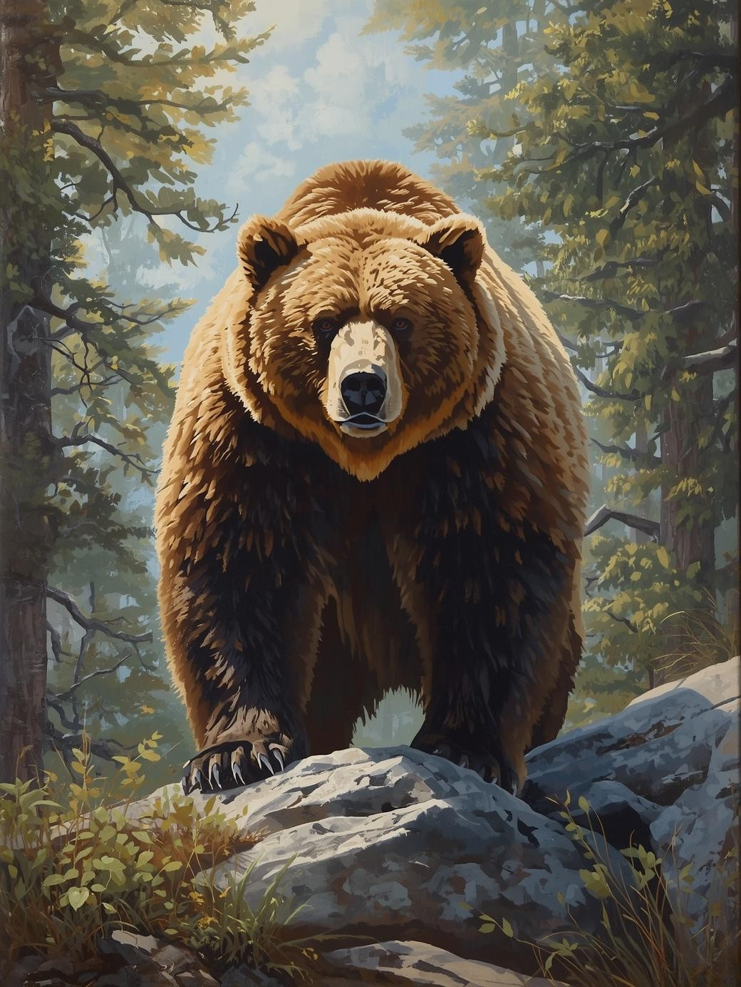 Paint By Number Majestic Brown Bear in Forest – Stunning Wildlife Wall Art Kit