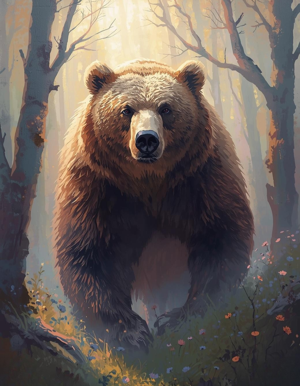 Paint By Number Majestic Brown Bear in Misty Fog – Dramatic Wildlife Nature Art Kit