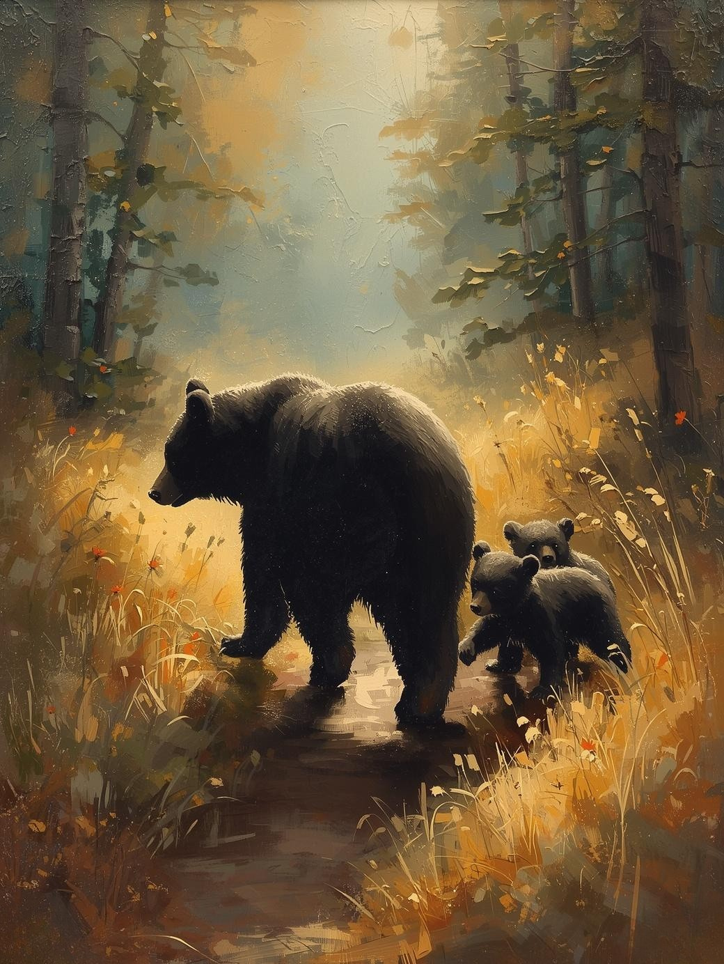 Paint By Number Mama Bear with Cubs – Sweet and Cozy Nature Painting Kit
