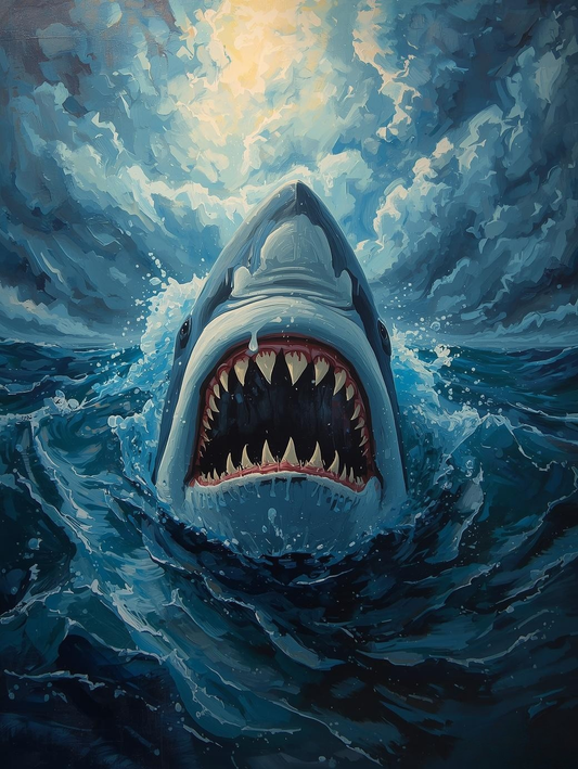 Paint By Number Mighty Shark Swimming – Dramatic Ocean Wildlife Art