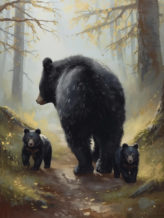Paint By Number Mother Bear Watching Cubs – Majestic Forest Wildlife Art Kit