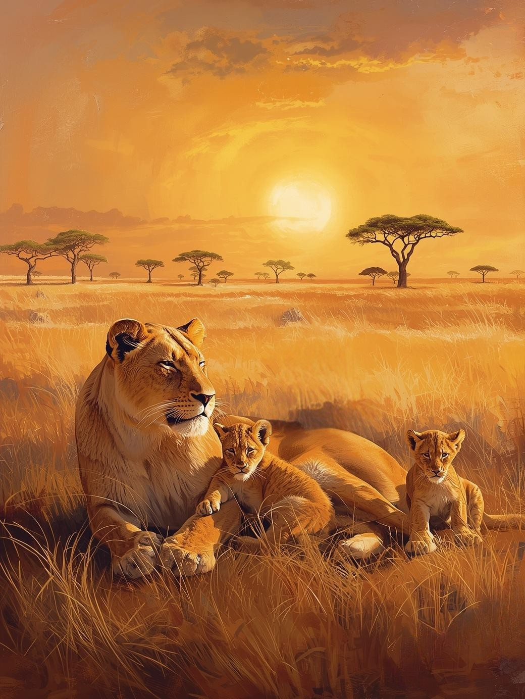 Paint By Number Mother Lioness with Playful Cubs – Sweet Wildlife Wall Art Kit