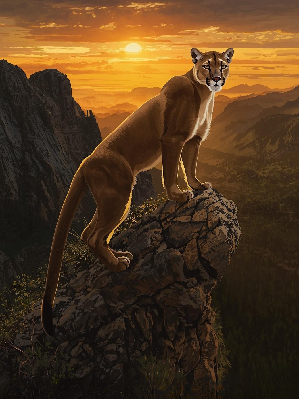 Paint By Number Mountain Lion at Sunset – Majestic Wild Cat Wildlife Art Kit