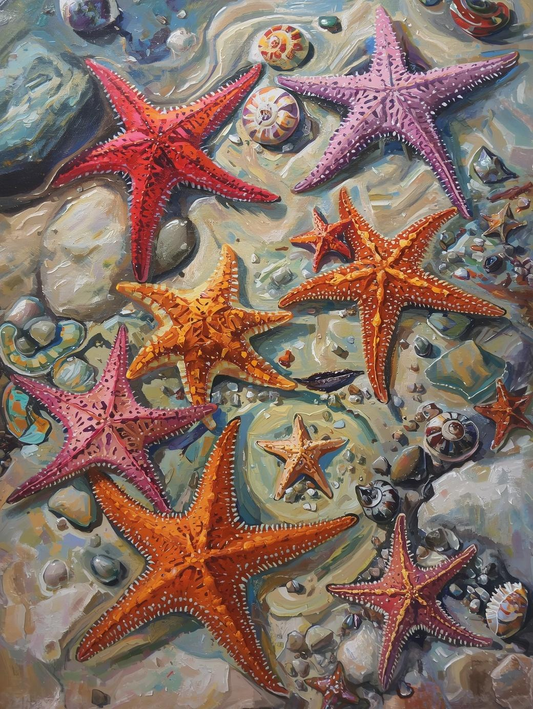 Paint By Number Multiple Starfish on Sand – Charming Beach Wildlife Painting