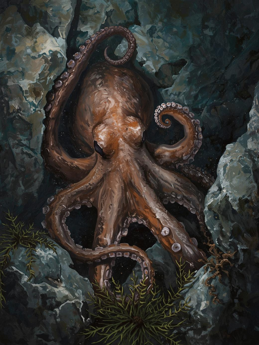 Paint By Number Octopus Among Rocks – Coastal Storybook Wildlife Painting