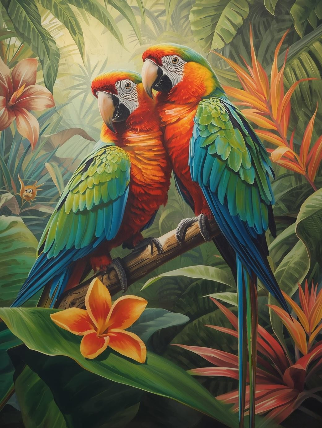 Paint by Number Parrot Pair in Rainforest – Vibrant Tropical Canvas Paint by Number Kit