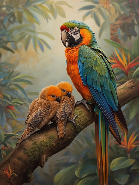 Paint by Number Parrot with Baby Chicks – Heartwarming Tropical Paint by Number Kit for Adults