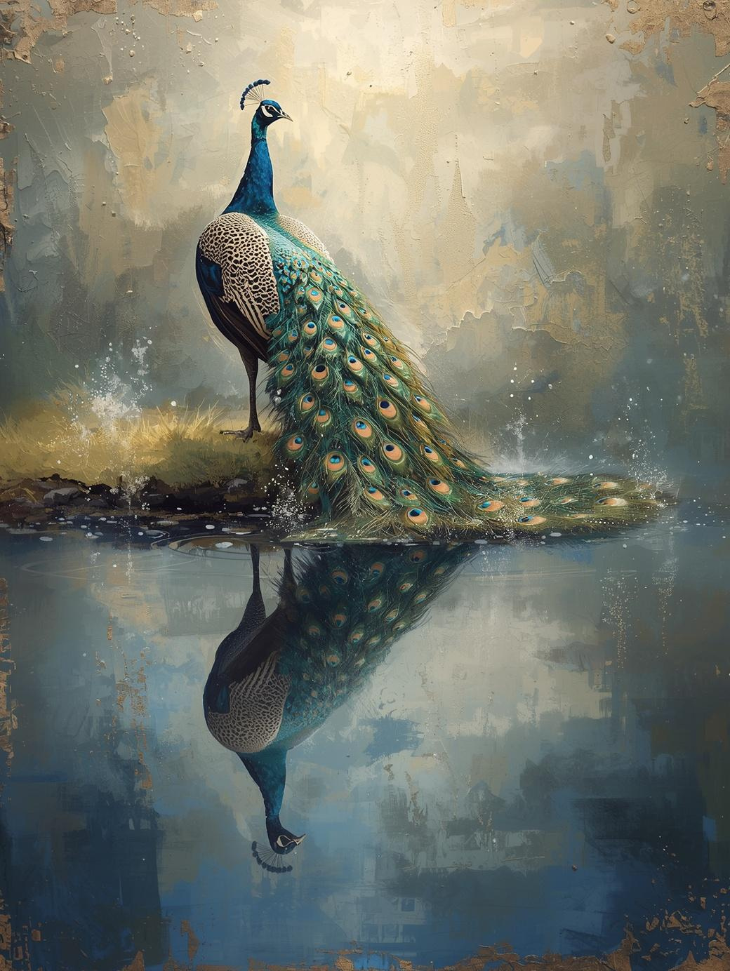 Paint by Number Peacock Standing in Water – Elegant Wildlife DIY Paint Kit for Adults