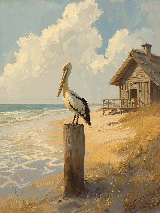 Paint By Number Pelican by Cozy Beach Cabin – Whimsical Coastal Wildlife Art