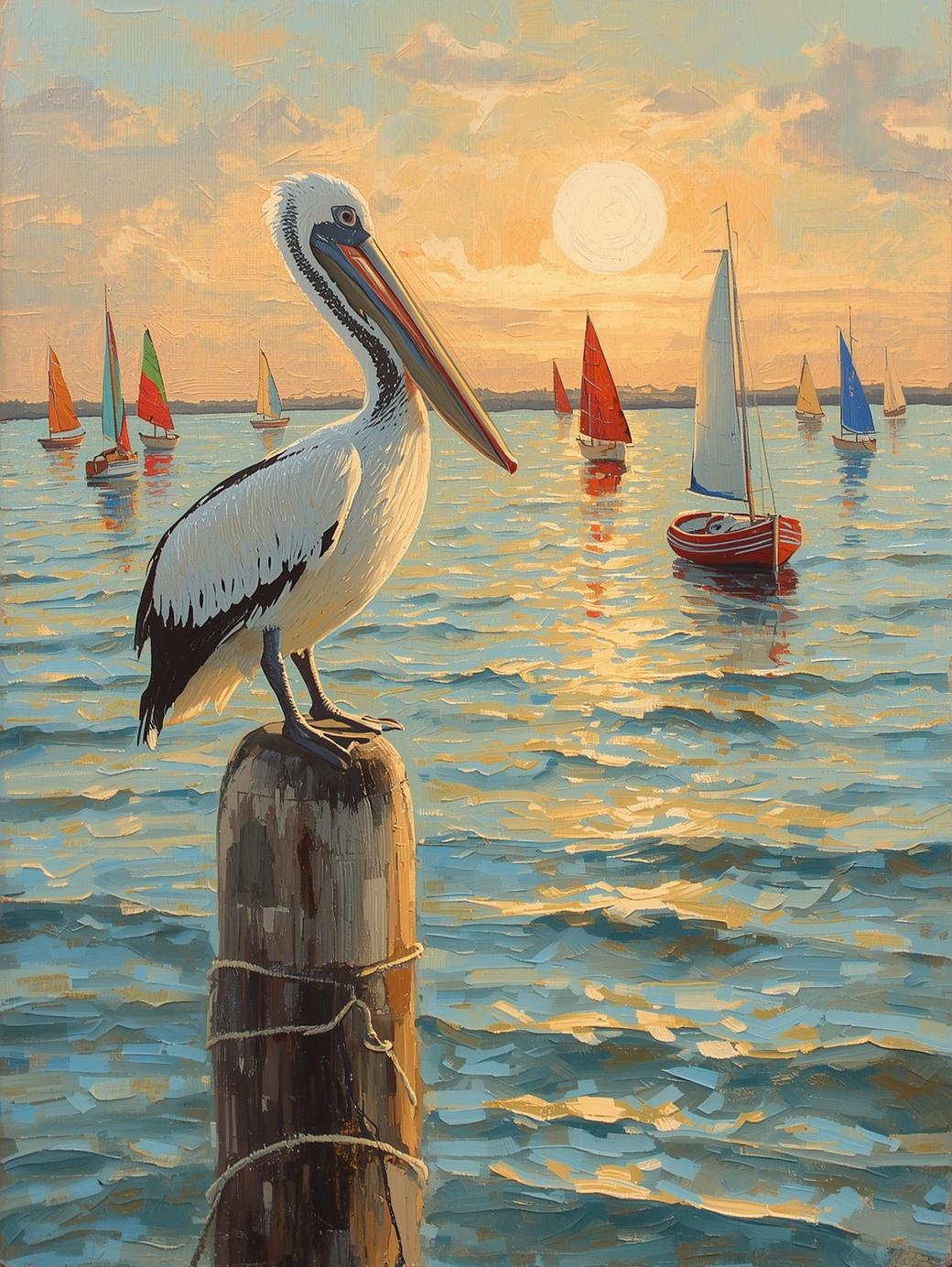 Paint by Number Pelican on Marina Post – Coastal DIY Paint Kit for Adults