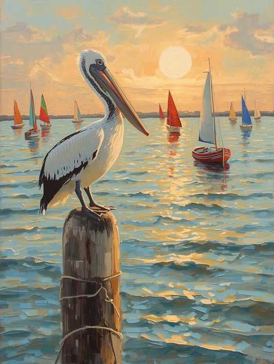 Paint By Number Pelican on a Marina Post – Charming Nautical Coastal Art