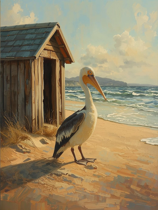 Paint By Number Pelican on Beach – Storybook Coastal Art