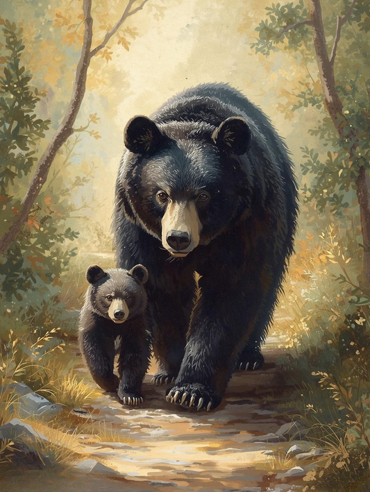 Paint By Number Playful Bear Cub Exploring with Mom – Sweet Woodland Wildlife Art Kit