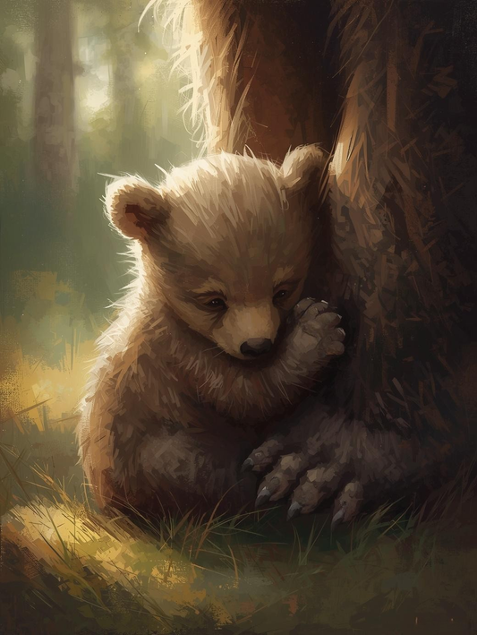 Paint By Number Playful Bear Cub Holding Mom’s Leg – Sweet Wildlife Nature Wall Art Kit