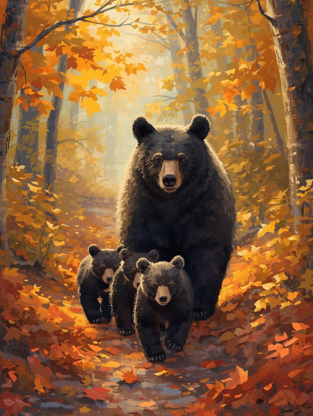 Paint By Number Playful Bear Cubs with Mom – Adorable Woodland Nature Art Kit